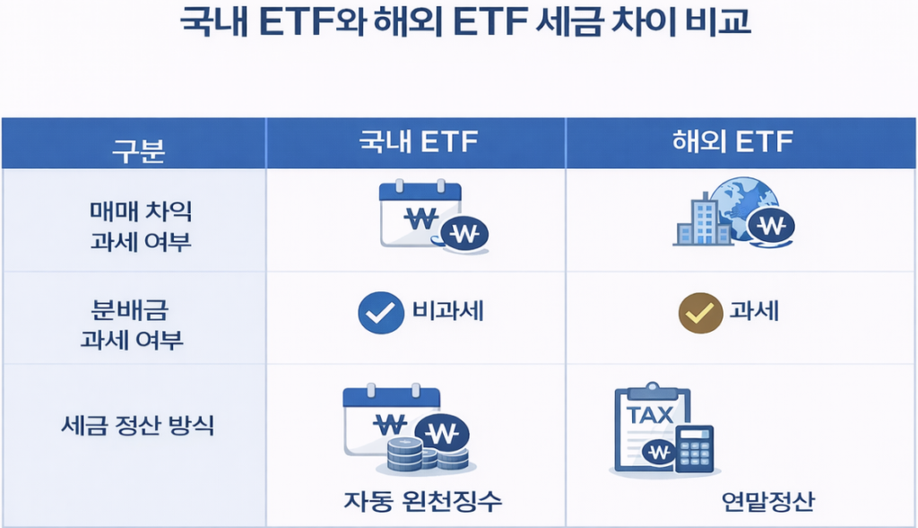 국내 ETF 해외 ETF 세금 차이 비교 표