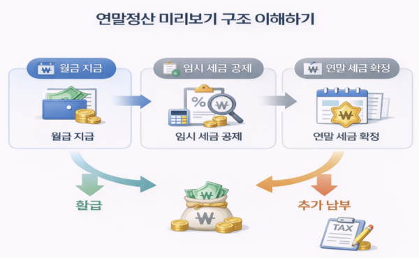 연말정산 미리보기를 통해 월급 실수령액이 달라지는 구조를 설명한 인포그래픽